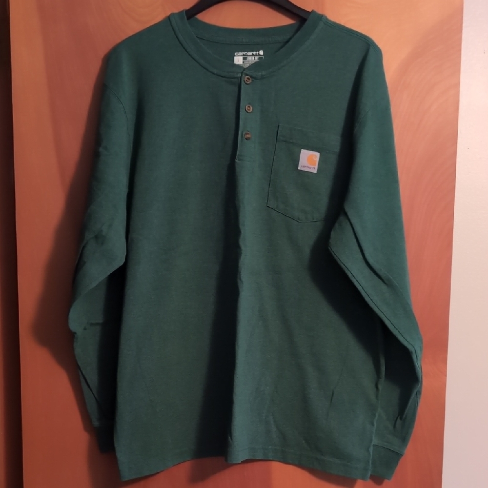 Carhartt Men's Forest Green Henley Long Sleeve Shirt